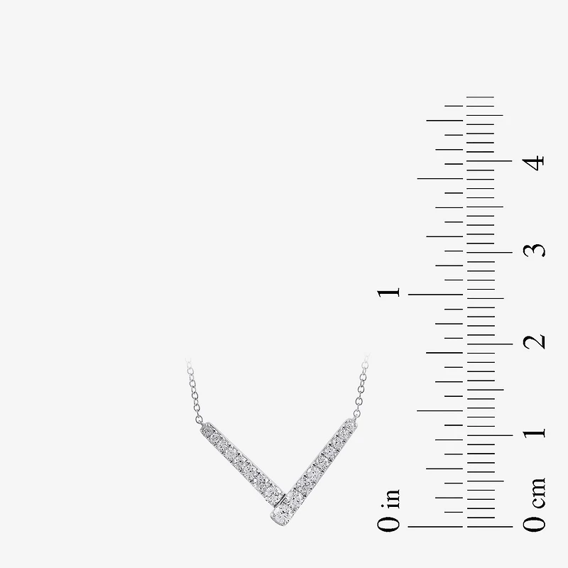 Womens White Diamond Sterling Silver 17 Inch Chevron Necklace