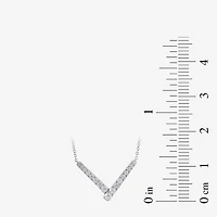 Womens White Diamond Sterling Silver 17 Inch Chevron Necklace