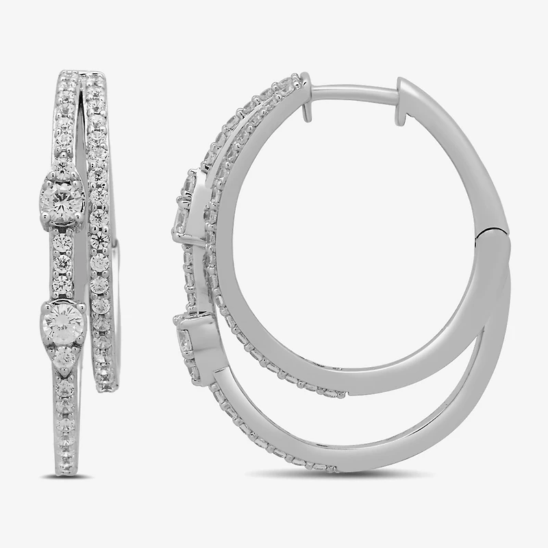 Womens 1 CT. T.W. Lab Grown White Diamond Sterling Silver 25.7mm Hoop Earrings