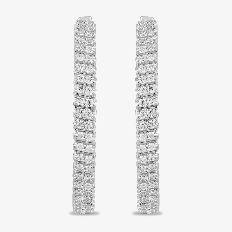 Womens 1 CT. T.W. Lab Grown White Diamond Sterling Silver 33.1mm Hoop Earrings
