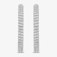 Womens 1 CT. T.W. Lab Grown White Diamond Sterling Silver 33.1mm Hoop Earrings