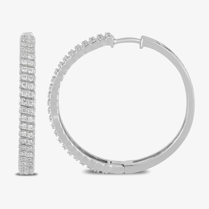 Womens 1 CT. T.W. Lab Grown White Diamond Sterling Silver 33.1mm Hoop Earrings