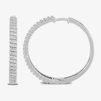 Womens 1 CT. T.W. Lab Grown White Diamond Sterling Silver 33.1mm Hoop Earrings