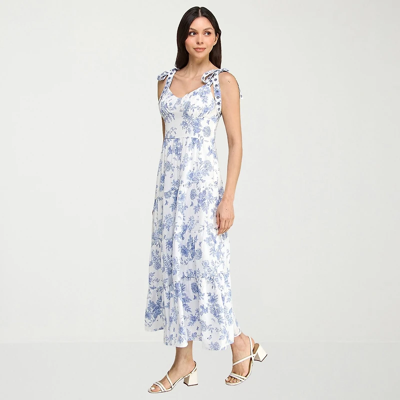 Trixxi Womens Juniors Sweetheart Neck Sleeveless Floral A-Line Dress