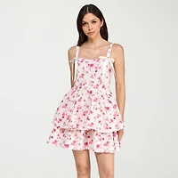 Trixxi Womens Juniors Square Neck Sleeveless Floral Fit + Flare Dress
