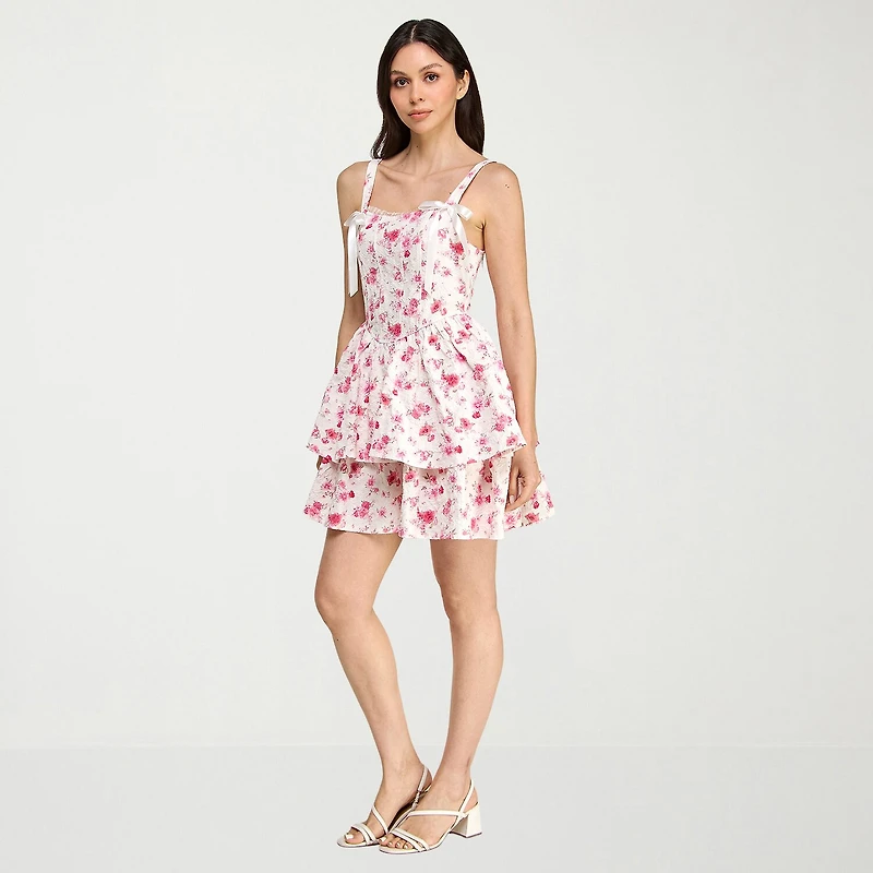 Trixxi Womens Juniors Square Neck Sleeveless Floral Fit + Flare Dress