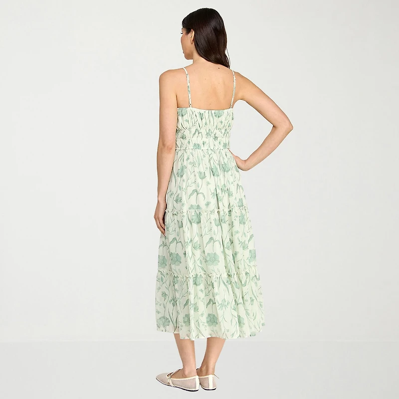 Trixxi Womens Juniors Midi Square Neck Sleeveless Floral A-Line Dress