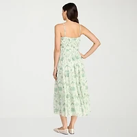 Trixxi Womens Juniors Midi Square Neck Sleeveless Floral A-Line Dress