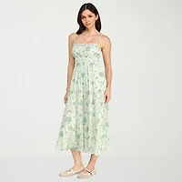 Trixxi Womens Juniors Midi Square Neck Sleeveless Floral A-Line Dress