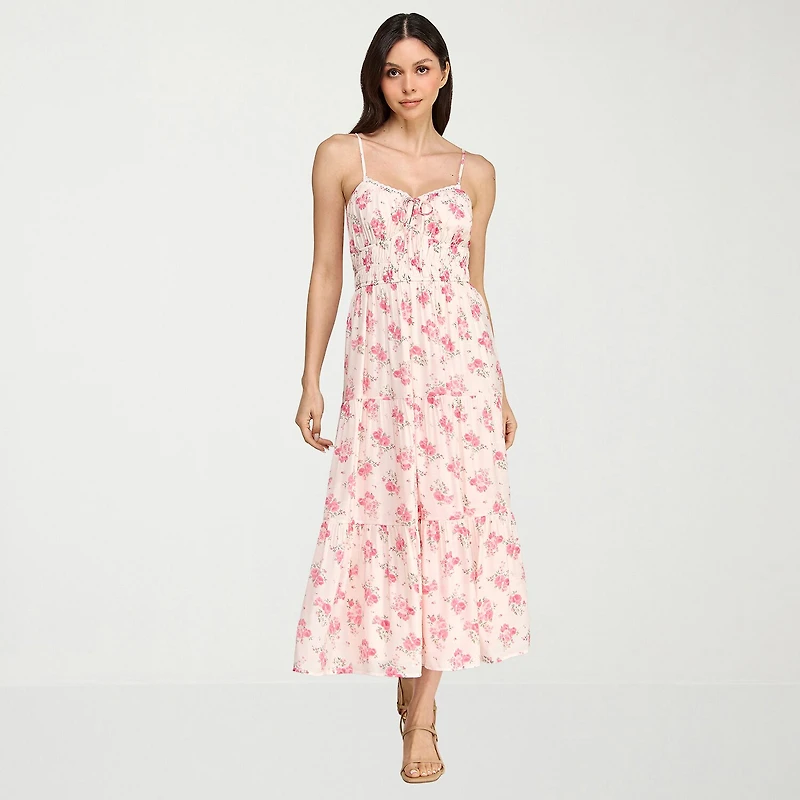 Trixxi Womens Juniors Midi Sweetheart Neck Sleeveless Floral A-Line Dress