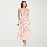 Trixxi Womens Juniors Midi Sweetheart Neck Sleeveless Floral A-Line Dress