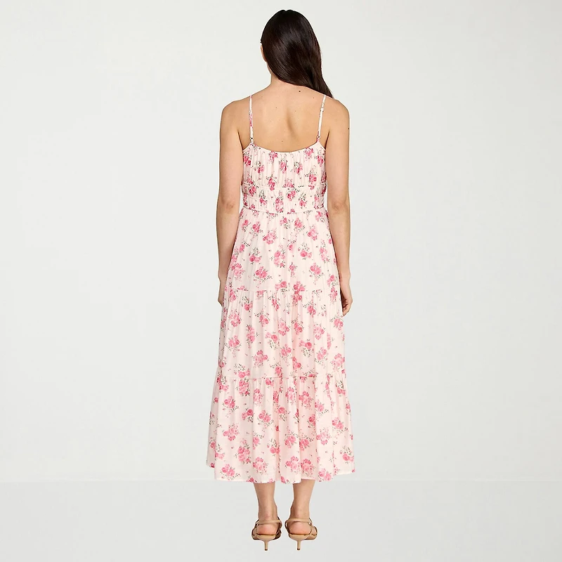 Trixxi Womens Juniors Midi Sweetheart Neck Sleeveless Floral A-Line Dress