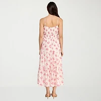 Trixxi Womens Juniors Midi Sweetheart Neck Sleeveless Floral A-Line Dress