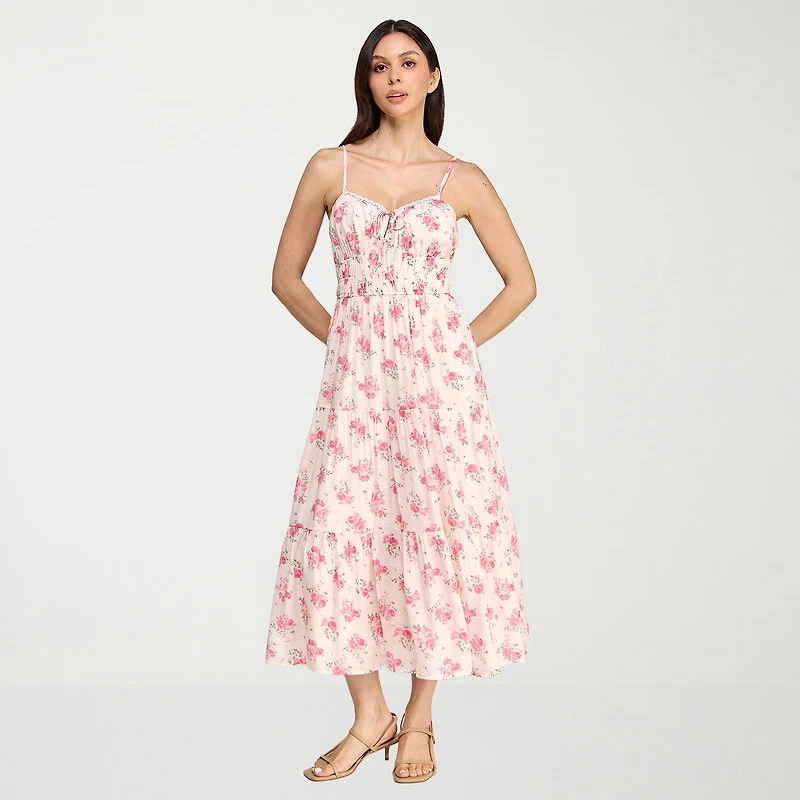 Trixxi Womens Juniors Midi Sweetheart Neck Sleeveless Floral A-Line Dress