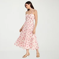 Trixxi Womens Juniors Midi Sweetheart Neck Sleeveless Floral A-Line Dress