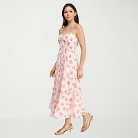 Trixxi Womens Juniors Midi Sweetheart Neck Sleeveless Floral A-Line Dress
