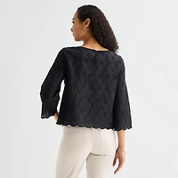Liz Claiborne Womens Round Neck 3/4 Sleeve Blouse