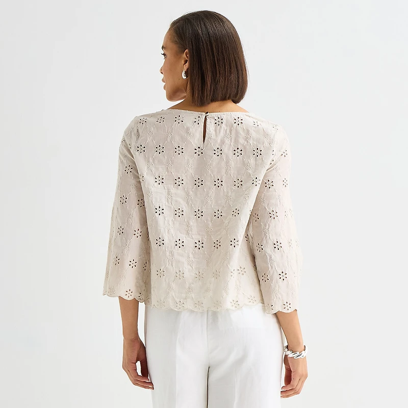 Liz Claiborne Womens Round Neck 3/4 Sleeve Blouse