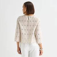 Liz Claiborne Womens Round Neck 3/4 Sleeve Blouse