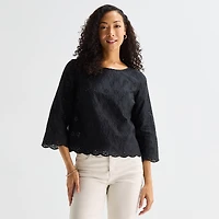 Liz Claiborne Womens Round Neck 3/4 Sleeve Blouse
