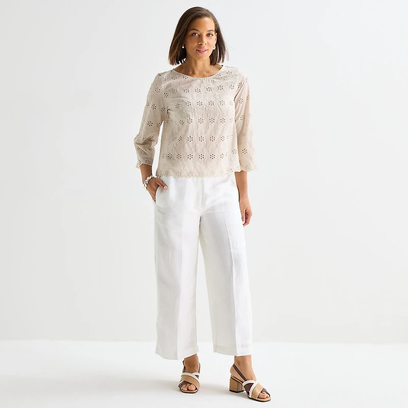 Liz Claiborne Womens Round Neck 3/4 Sleeve Blouse