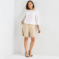 Liz Claiborne Womens Round Neck 3/4 Sleeve Blouse