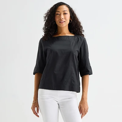 Liz Claiborne Womens Boat Neck 3/4 Sleeve Blouse