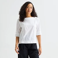 Liz Claiborne Womens Boat Neck 3/4 Sleeve Blouse