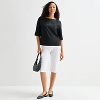 Liz Claiborne Womens Boat Neck 3/4 Sleeve Blouse