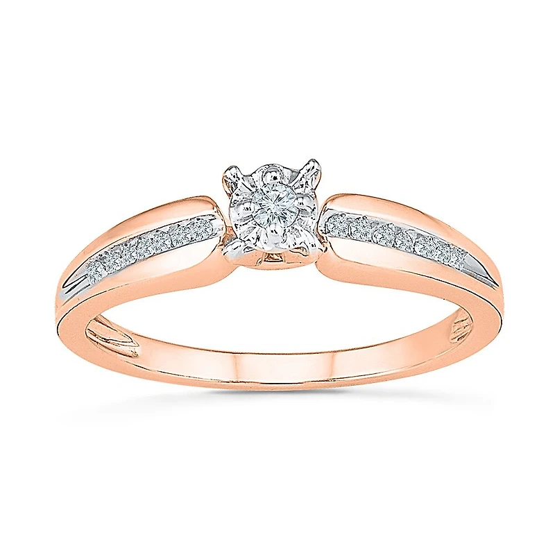 Promise My Love Womens 1/ CT. T.W. Natural White Diamond 10K Gold Round Side Stone Halo Ring