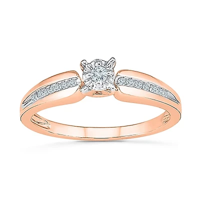 Promise My Love Womens 1/ CT. T.W. Natural White Diamond 10K Gold Round Side Stone Halo Ring