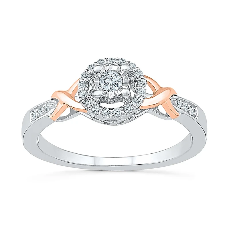 Promise My Love Womens 1/6 CT. T.W. Natural White Diamond 10K Rose Gold Over Silver Round Ring