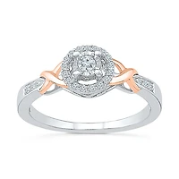Promise My Love Womens 1/6 CT. T.W. Natural White Diamond 10K Rose Gold Over Silver Round Ring