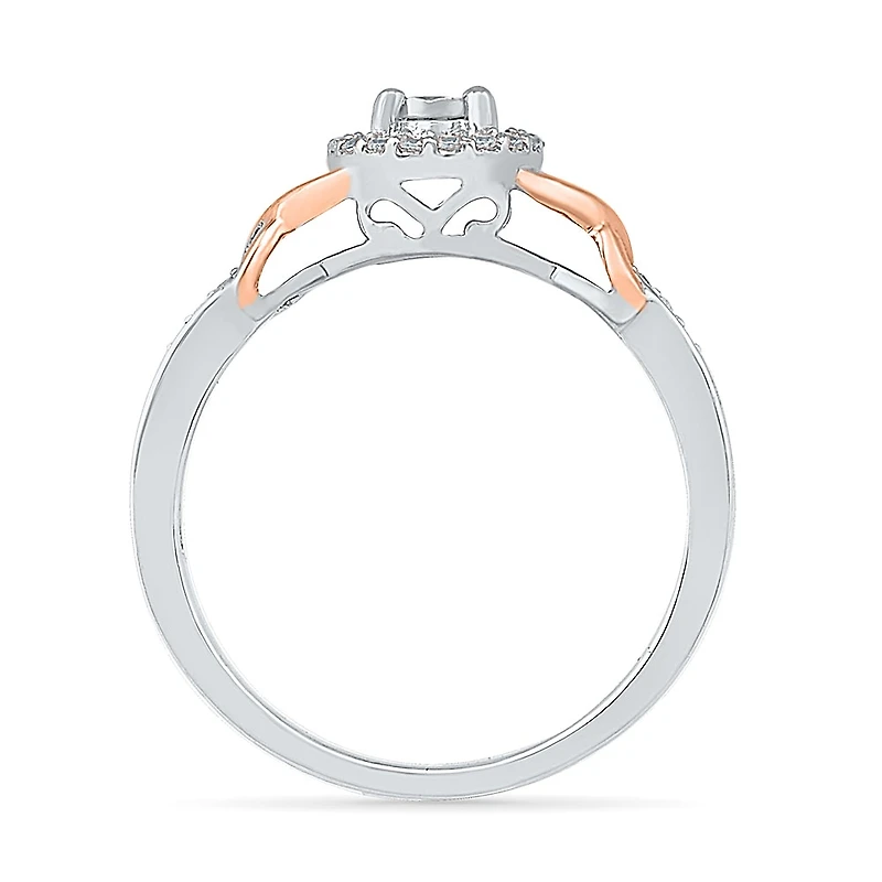 Promise My Love Womens 1/6 CT. T.W. Natural White Diamond 10K Rose Gold Over Silver Round Ring