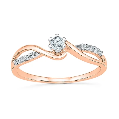 Promise My Love Womens 1/ CT. T.W. Natural White Diamond 10K Gold Round Side Stone Ring
