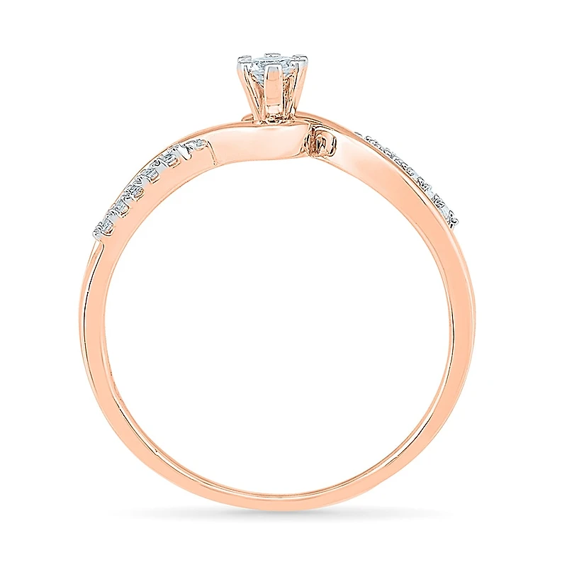 Promise My Love Womens 1/ CT. T.W. Natural White Diamond 10K Gold Round Side Stone Ring