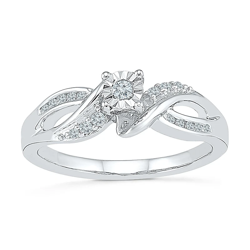 Womens 1/5 CT. Natural White Diamond Sterling Silver Round Side Stone Promise Ring