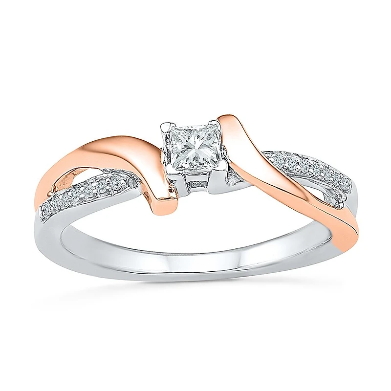 Promise My Love Womens 1/5 CT. Natural White Diamond 10K Rose Gold Over Silver Side Stone Bypass Ring