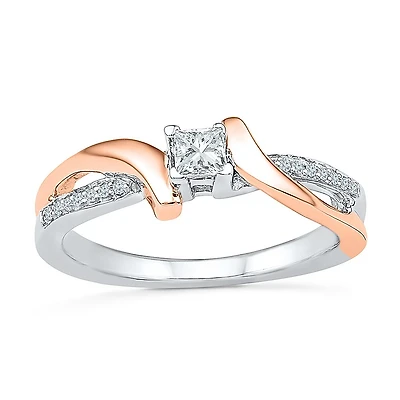 Promise My Love Womens 1/5 CT. Natural White Diamond 10K Rose Gold Over Silver Side Stone Bypass Ring