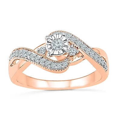 Promise My Love Womens 1/ CT. T.W. Natural White Diamond 10K Gold Round Side Stone Ring