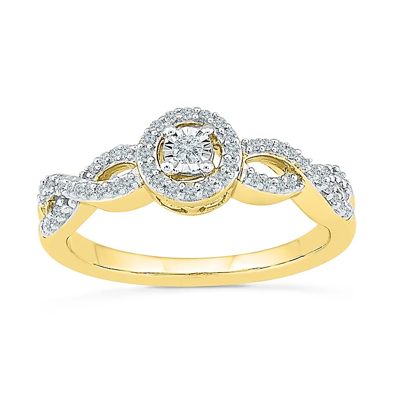 Promise My Love Womens 1/5 CT. Natural White Diamond 10K Gold Round Side Stone Halo Ring