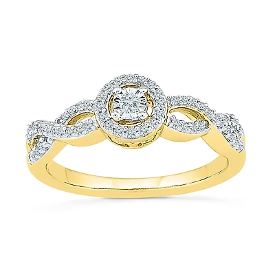 Promise My Love Womens 1/5 CT. Natural White Diamond 10K Gold Round Side Stone Halo Ring