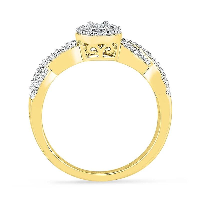 Promise My Love Womens 1/5 CT. Natural White Diamond 10K Gold Round Side Stone Halo Ring