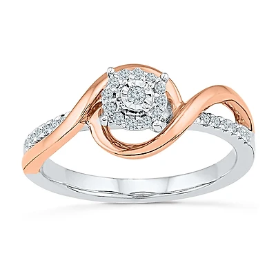 Promise My Love Womens 1/6 CT. T.W. Natural White Diamond 10K Gold Over Silver Round Side Stone Halo Ring