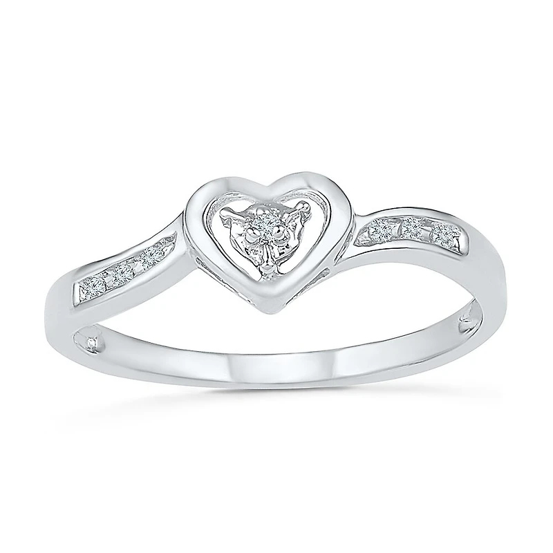 Promise My Love Womens Diamond Accent Natural White 10K Gold Heart Side Stone Ring