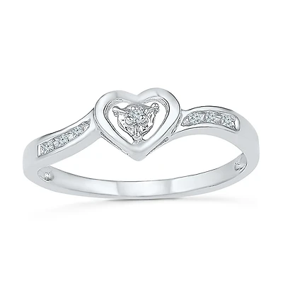 Promise My Love Womens Diamond Accent Natural White 10K Gold Heart Side Stone Ring