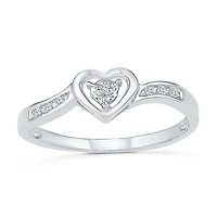 Promise My Love Womens Diamond Accent Natural White 10K Gold Heart Side Stone Ring