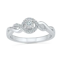 Womens 1/8 CT. T.W. Natural White Diamond Sterling Silver Round Side Stone Halo Promise Ring