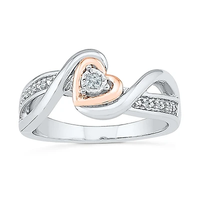 Promise My Love Womens Diamond Accent Natural White 10K Gold Over Silver Heart Ring