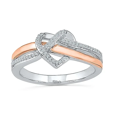 Promise My Love Womens Diamond Accent Natural White 10K Gold Over Silver Heart Side Stone Ring